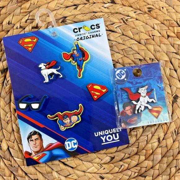 Crocs Jibbitz Superman 5-Pack Shoe Charms + Krypto the Superdog Pin (Bundle) - Picture 1 of 3